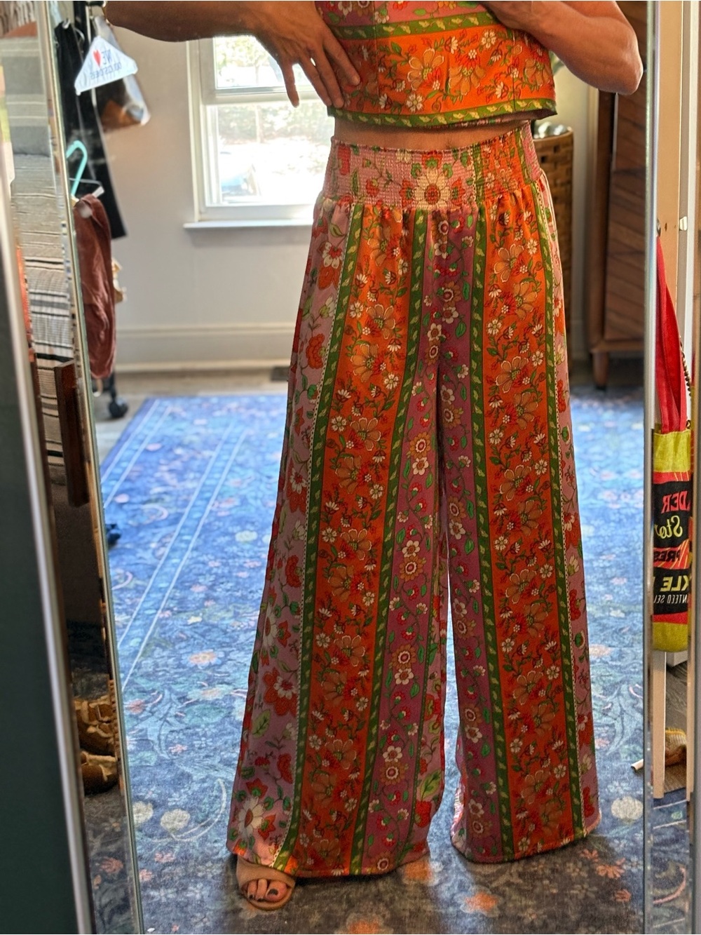 Boho Floral Wide-Leg Pant Set in Orange & Pink - Picture 4 of 6